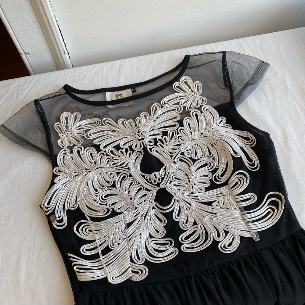 L&X Black Shear Chiffon White Soutache MIDI Dress - Picture 6 of 14